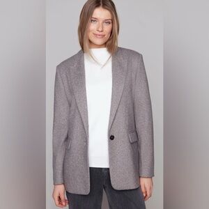 NWT Carré Noir Gray/Brown Herringbone Blazer w/Tiny Sparkle Studs-MED-$195 MARP